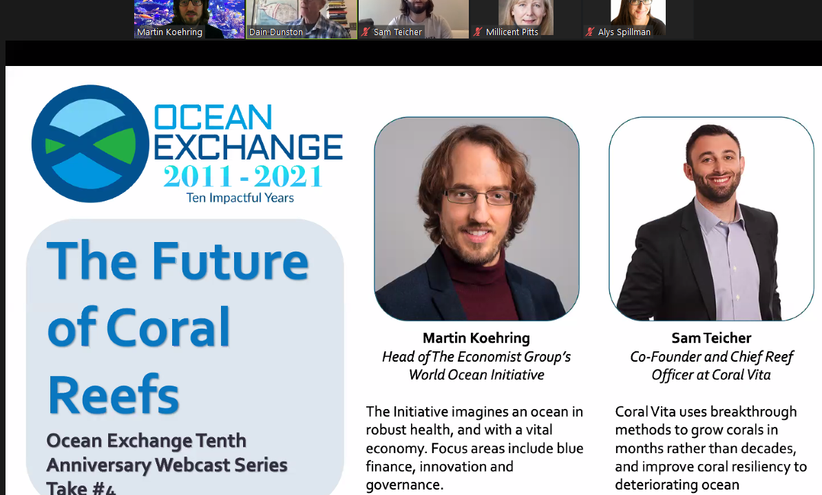 Speaking about coral reefs at Ocean Exchange webinar